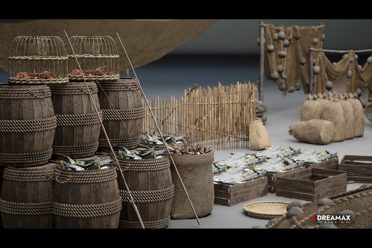 Medieval Fishing Props - Line, Net, Tackle & Preservation Tools Vol. 2