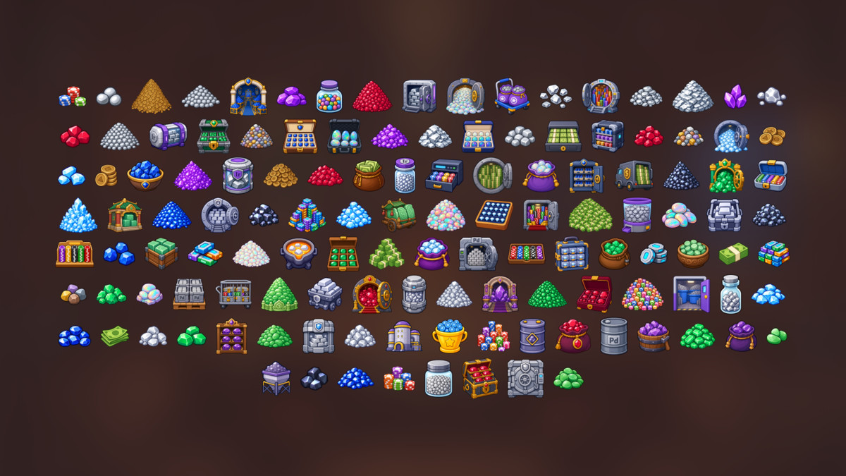Precious Metals Gemstones Currency Casino Chips Treasure Icons Pack