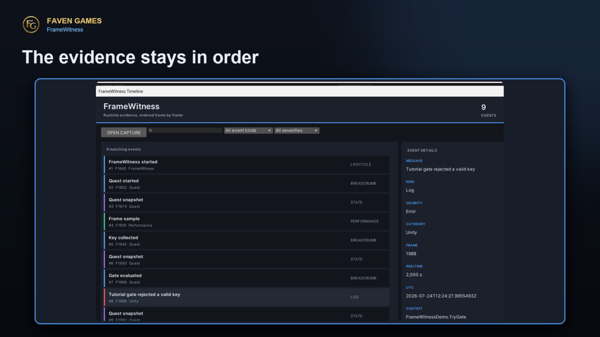 FrameWitness - Runtime Incident Recorder