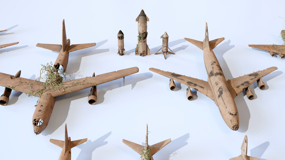 Old Abandoned Junk Rusty Aircraft and Helicopter Set 3d Game Ready Modular Props