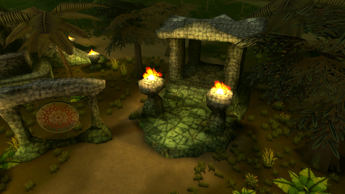low poly ancient jungle environment pack - temple, foliage, trees, grass, plants