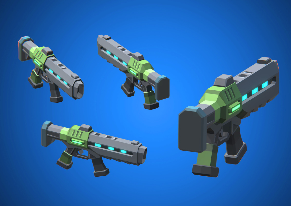 Low Poly Sci-Fi Blasters Bundle (36 weapons) - Retro Style