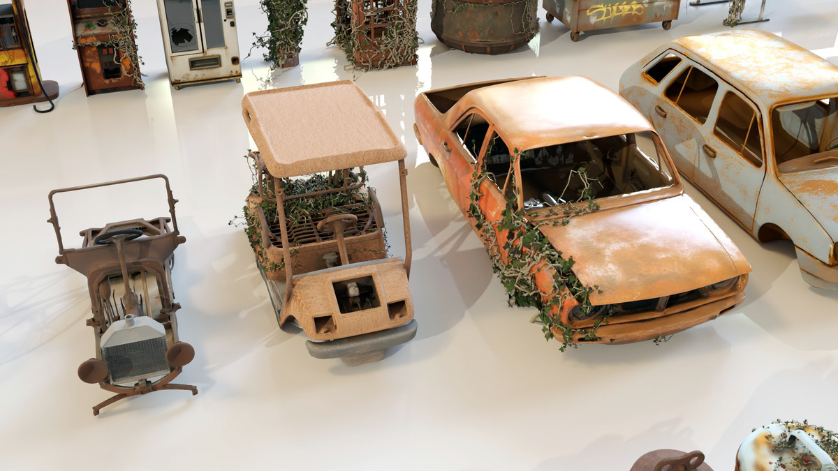 Post-Apocalyptic Junkyard Rusty Gas Station Props Pack (217 3d assets)