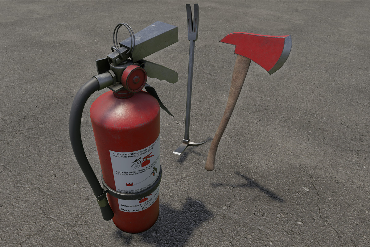 Fire Extinguisher, Crowbar & Fire Axe