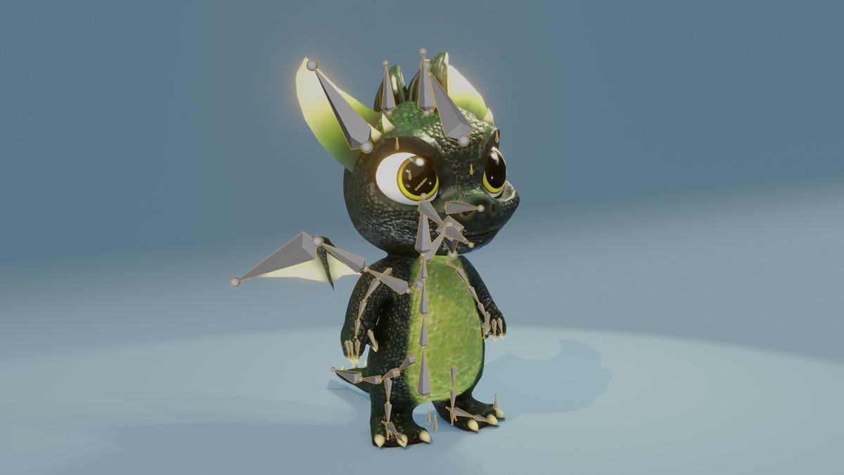 Cartoon Dark Green Baby Dragon 3D Model (Low-Poly, Game-Ready, Built-In)