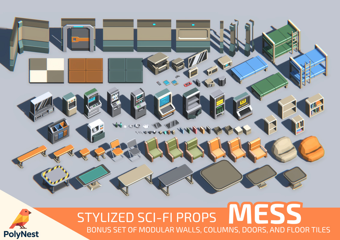 Sci-Fi Low Poly Interior Bundle: Grand Colony Collection (5-in-1) | Cosmic Retro