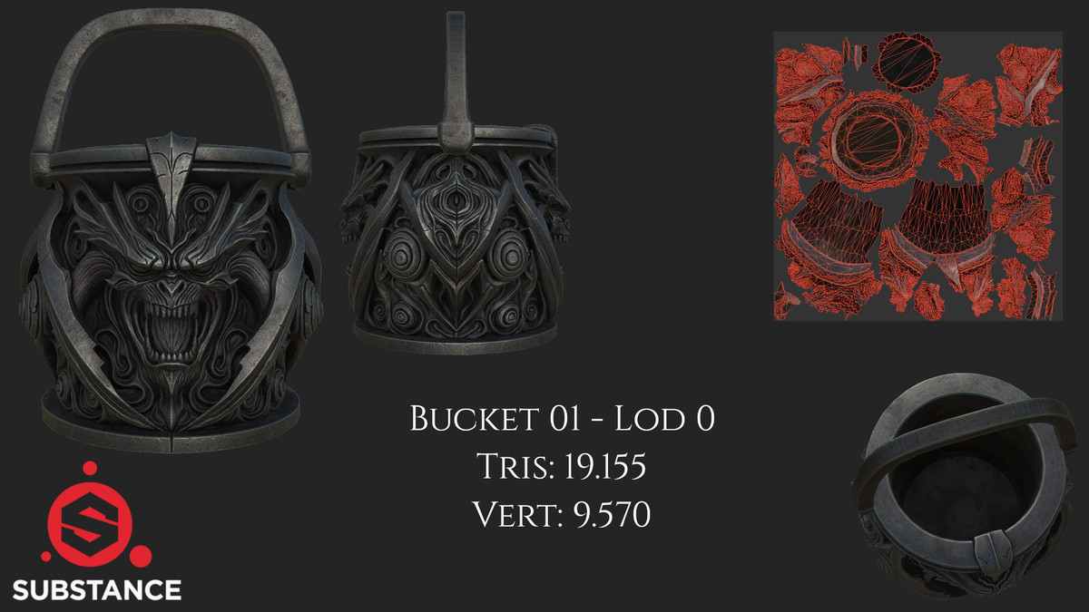 4 Dark Fantasy Buckets / Pots