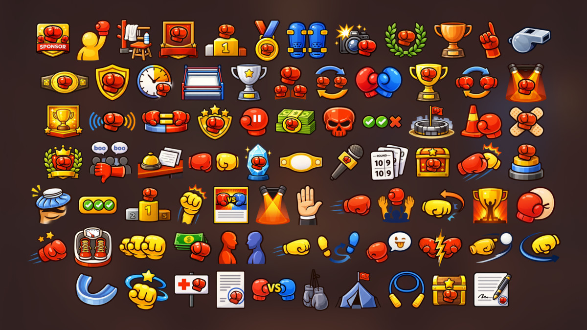 Boxing Fighting Game UI Icons Pack for Sports Arcade Action Games