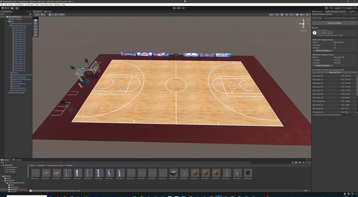 Basketball Court Set with Backboard, Hoop, Parquet, Balls, Digital Timer, Screen