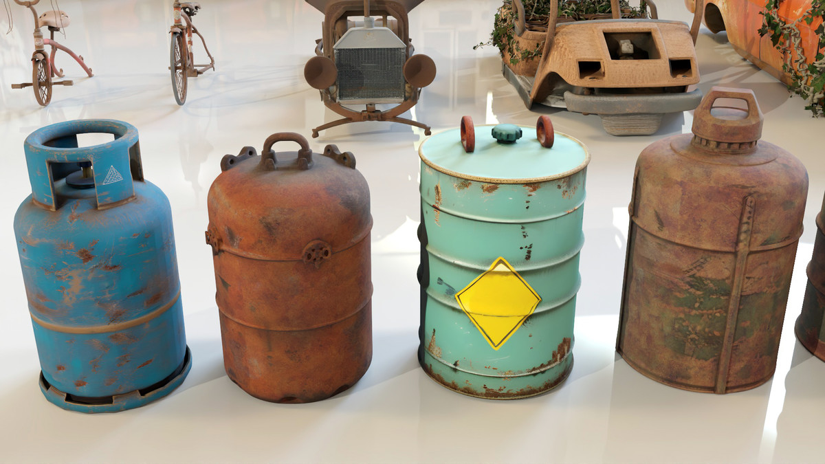 Post-Apocalyptic Junkyard Rusty Gas Station Props Pack (217 3d assets)