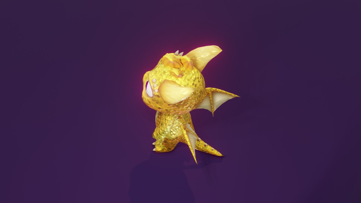 Cartoon Gold Dragon 3D Model (Low-Poly, Game-Ready, Animated, Built-In)