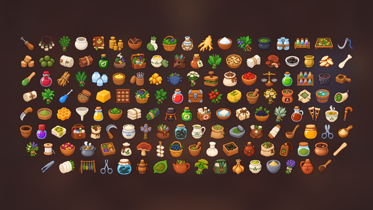 Herbal Medicine Apothecary Botanical Remedies Alchemy Icons Pack