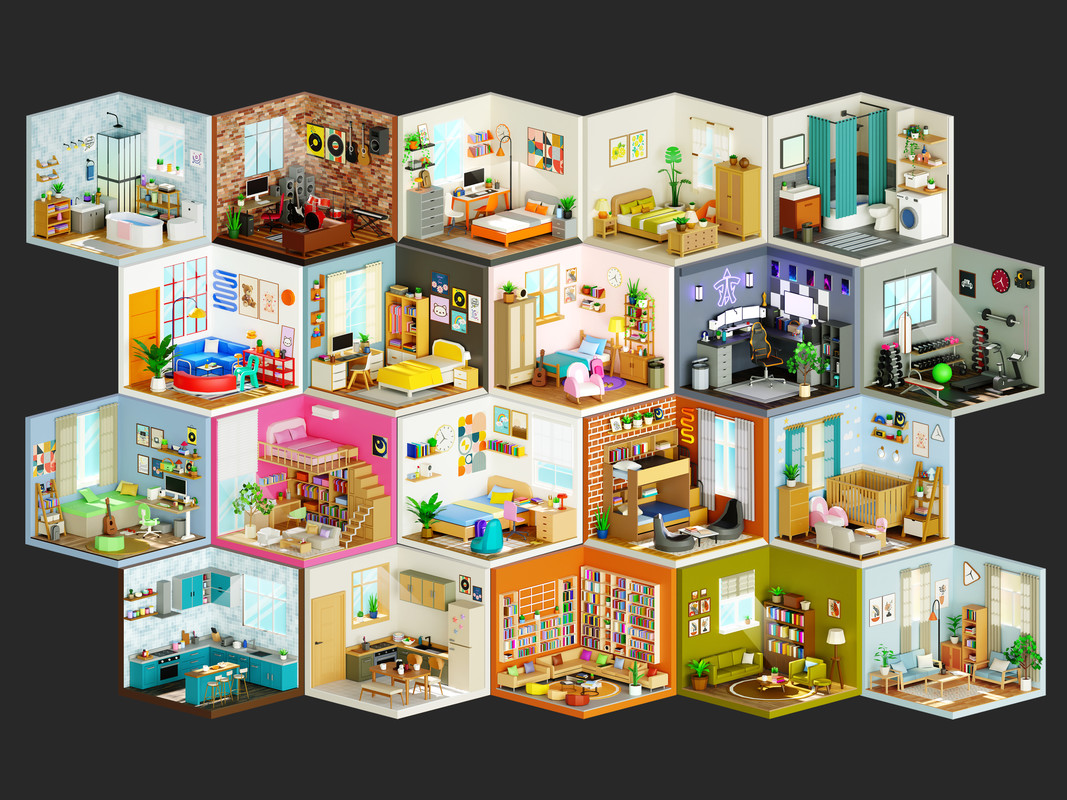 Interior 1 Low-poly 3D models Pack