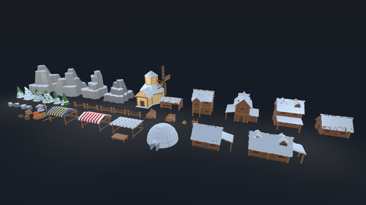 Snow Village: Stylized Low Poly Winter Pack.