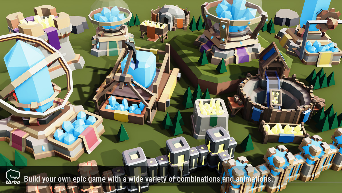 Tower Defense Mining & Walls Pack - Low Poly 3D Art