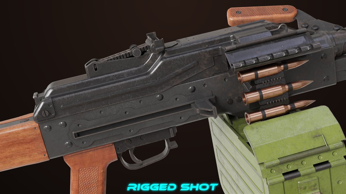 Machine Gun 11 Wood handle URP HDRP Textures
