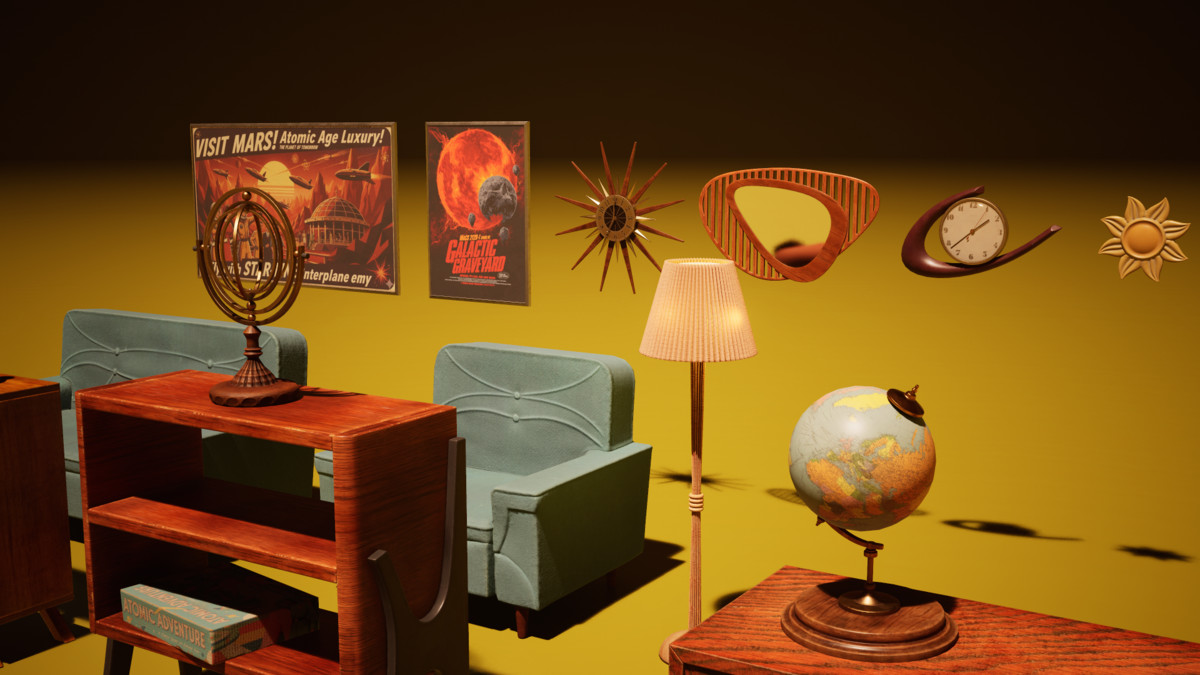 Retro-Futuristic Props / Retro Room Props Interior / Retrofuturism Pack