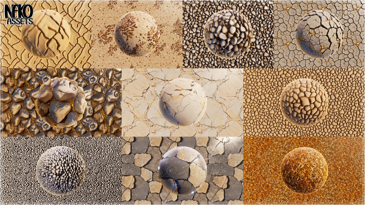x110 4K Desert Materials PBR Textures for Ground, Sand, Rocks & Terrain
