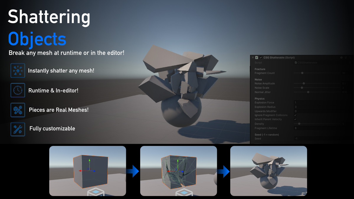 Runtime CSG: Booleans, Shatter & Denting
