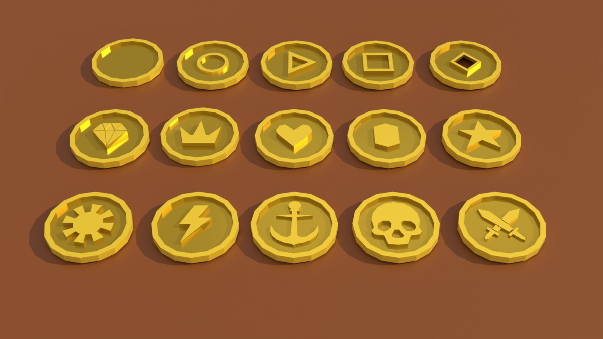 Stylized Coin Pack – 15 Coins -Gold, Silver, Bronze & Wood