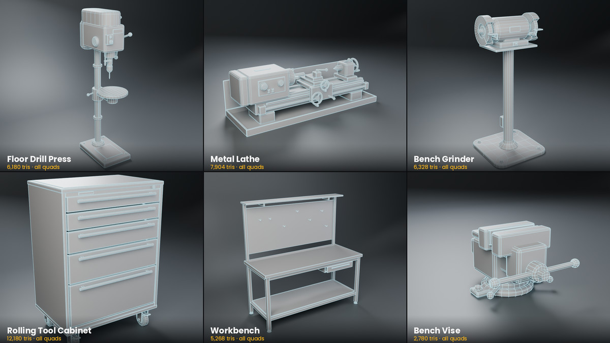Machine Shop Essentials - 6 PBR Workshop Machines