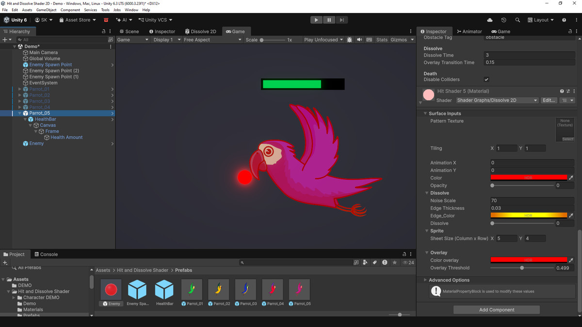 Hit and Dissolve 2D Shader & System