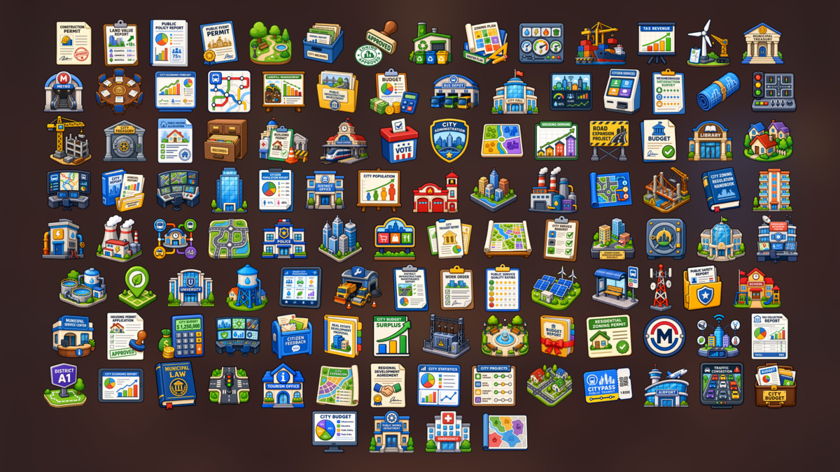 City Administration Planning Budget Infrastructure Icons Pack