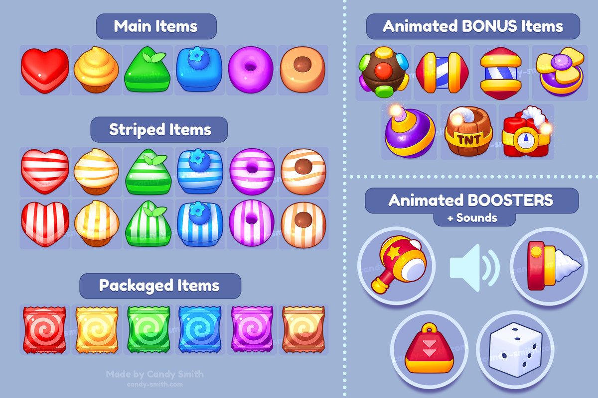 Match-3 Items & Animated Boosters Pack