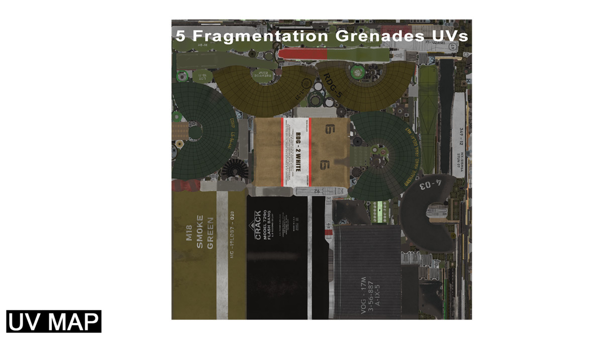 5 Fragmentation Grenades Single Mat URP HDRP Textures