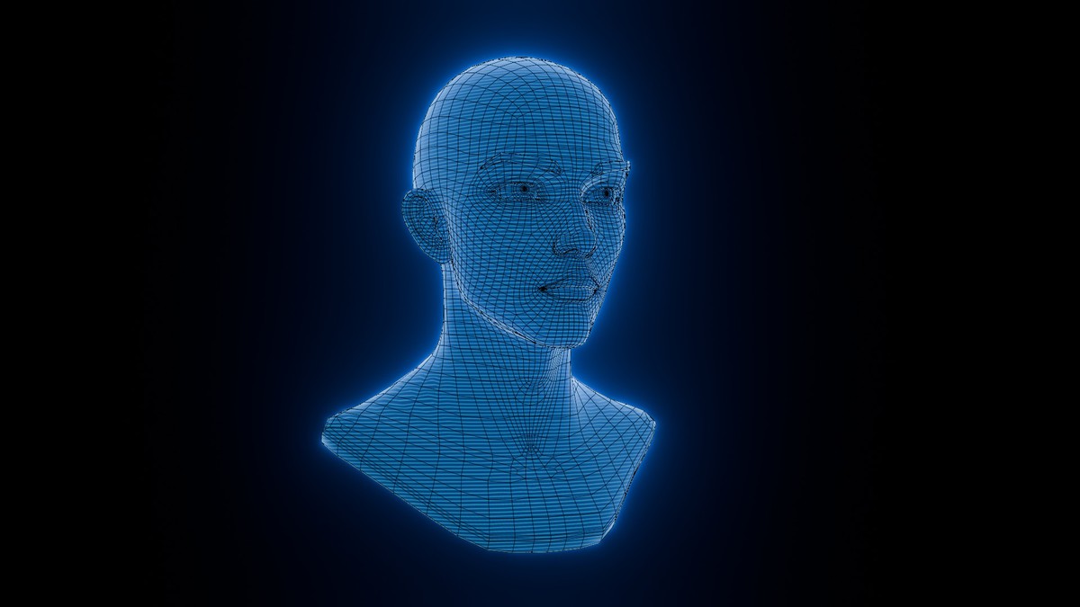 Anime Human Hologram Heads 3D Model Rigged with Facial Expressions
