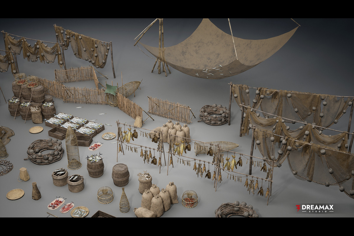 Medieval Fishing Props - Line, Net, Tackle & Preservation Tools Vol. 2