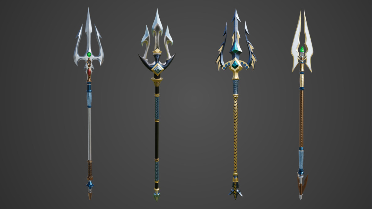 4 Fantasy Tridents Bundle URP HDRP Textures