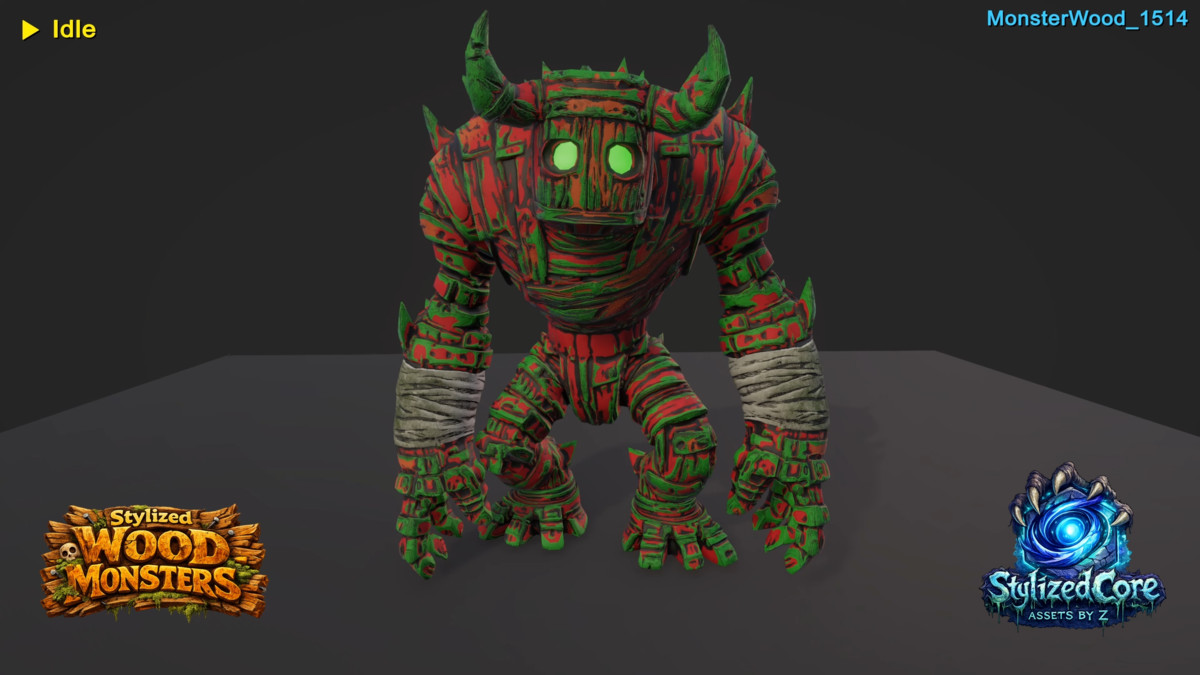 Stylized Wood Monster – Brute Variant (Animated, LOD, Skins)