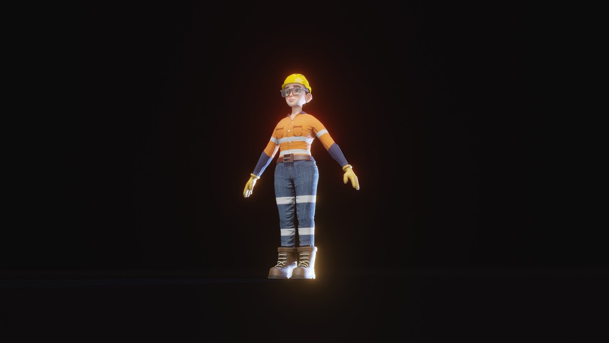 Stylized Female Worker 3D Model – Animated & Customizable (Game-Ready, Built-In)