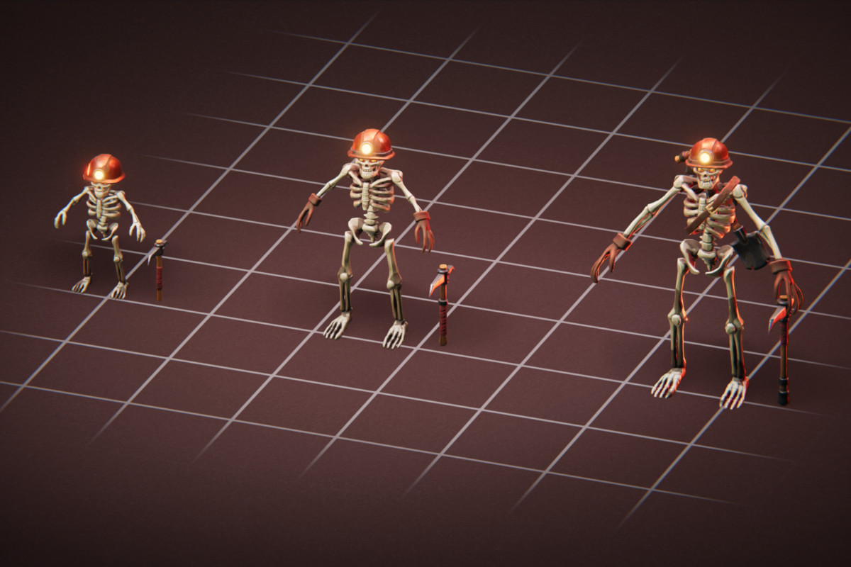 Miner Skeleton - 3 Characters + Animations