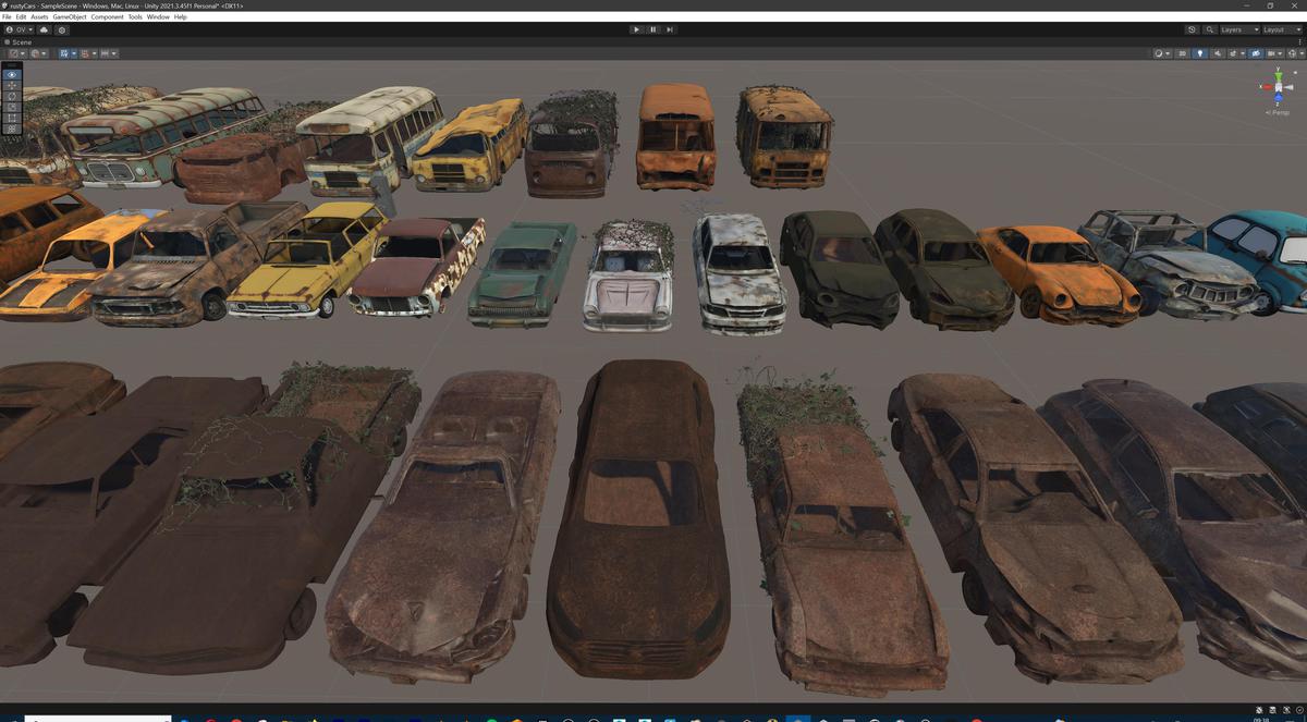 Old Abandoned Junk Rusty Vehicles 3d Game Ready Set (Car, Bus, Motorcycle, Bike)