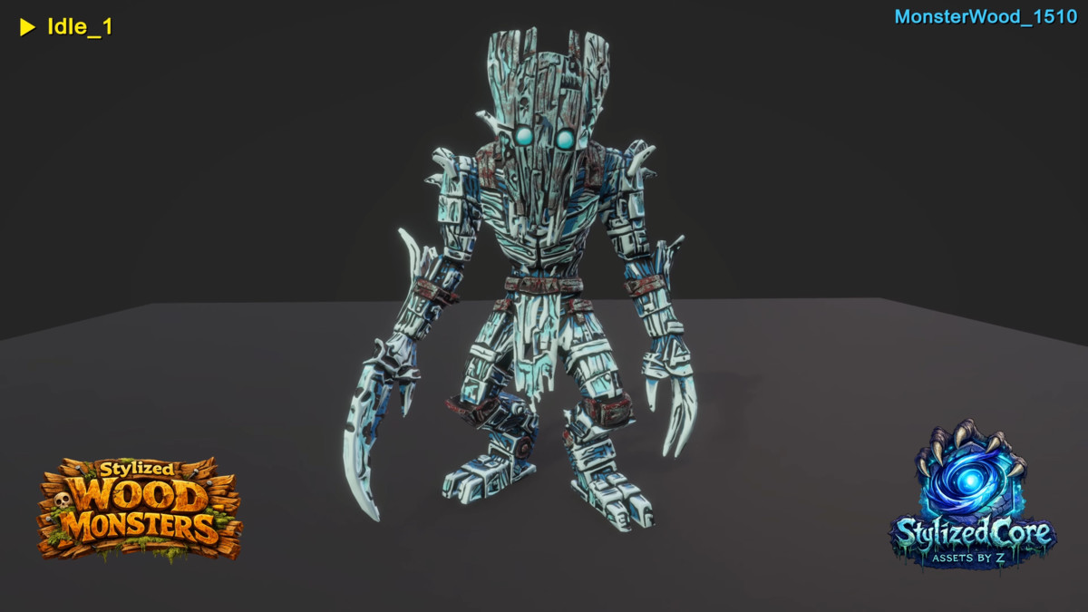 Monster Wood Pack – 4 Stylized Animated Creatures (LOD + Skins)