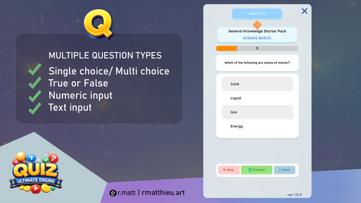 Quiz Ultimate Engine – Quiz System (No-Code, Mobile, WebGL)