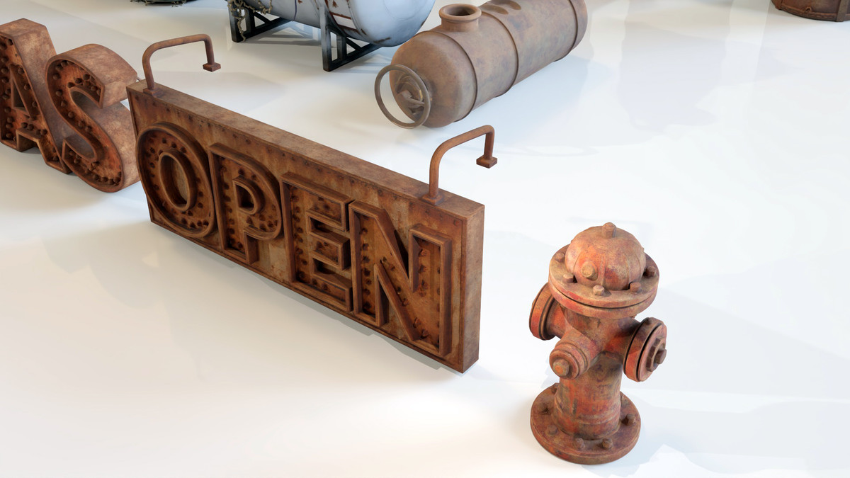 Post-Apocalyptic Junkyard Rusty Gas Station Props Pack (217 3d assets)
