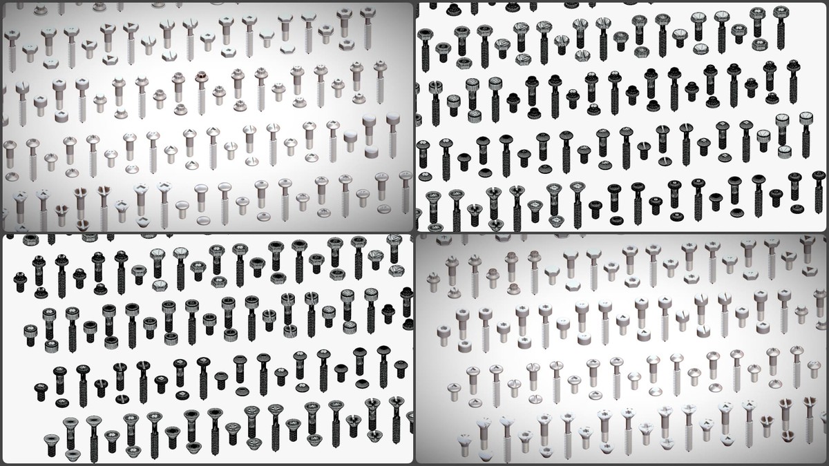308 Bolt Screw & Head Pack - Low Poly Realistic Kitbash - Industrial Props Set