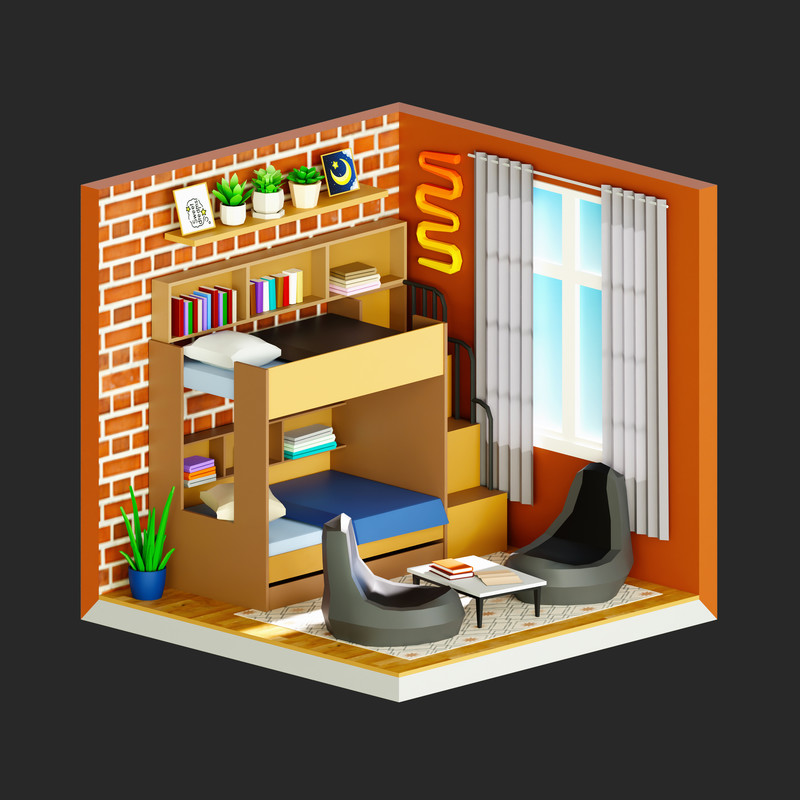 Interior 1 Low-poly 3D models Pack