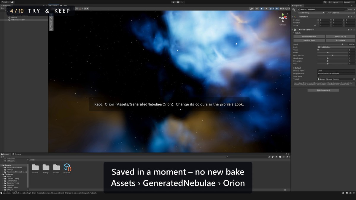 Volumetric Nebula Generator – Fly-Through 3D Space Nebulae (URP & HDRP)
