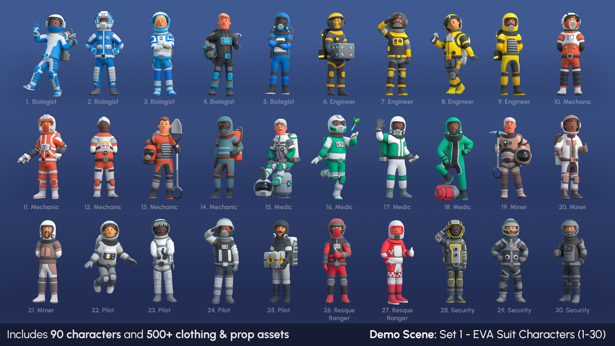 Astronaut Characters - Low Poly 3D Models Pack