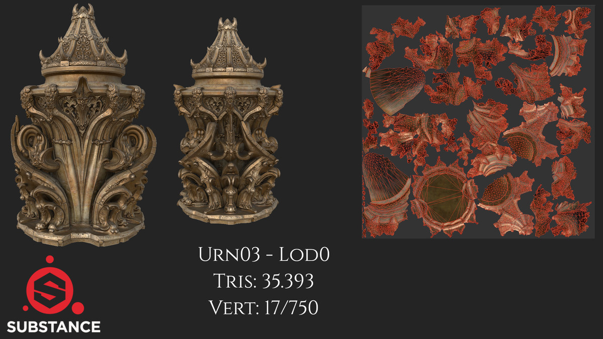 4 Gothic Urns / Vessel / Pots