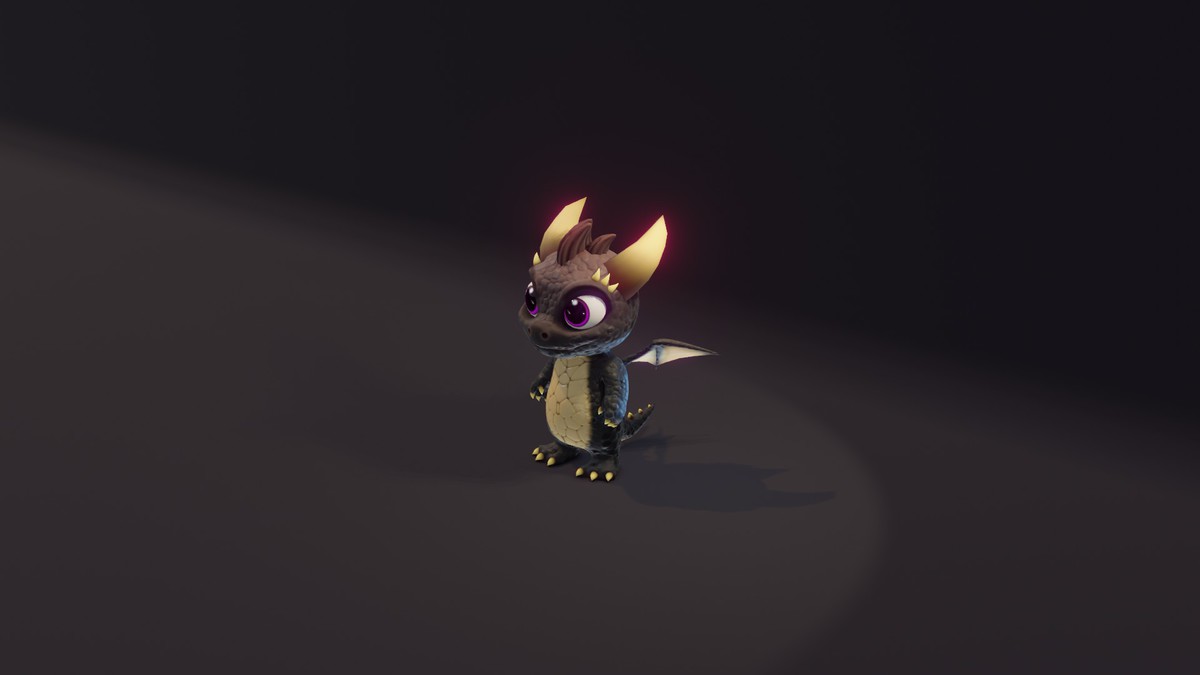 Cartoon Black Baby Dragon 3D Model (Low-Poly, Game-Ready, Animated, Built-In)