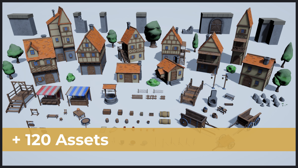 Stylized Medieval Settlement Low Poly
