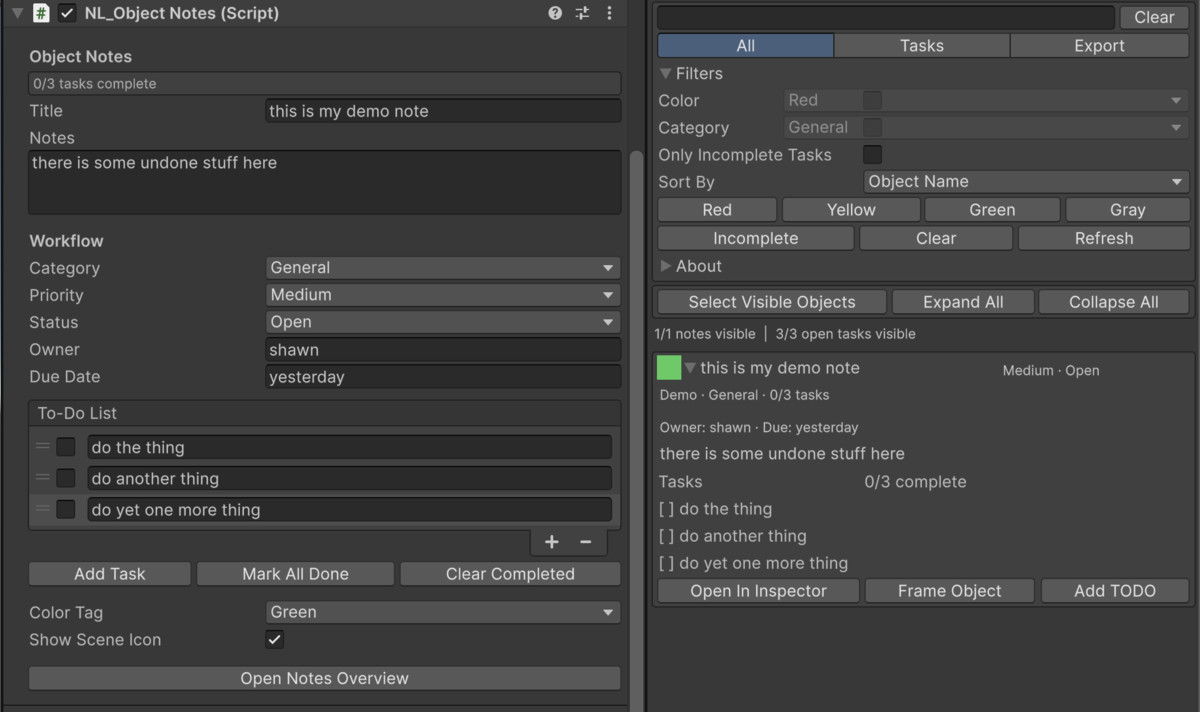 Object Notes — Editor Notes & TODOs
