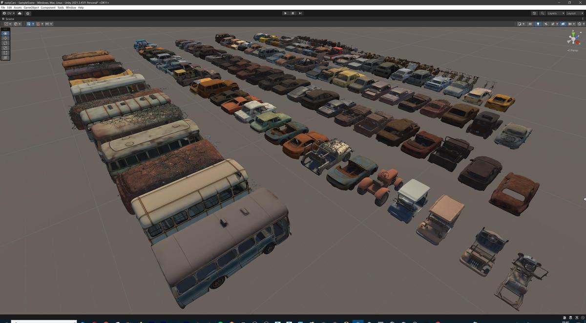 Old Abandoned Junk Rusty Vehicles 3d Game Ready Set (Car, Bus, Motorcycle, Bike)