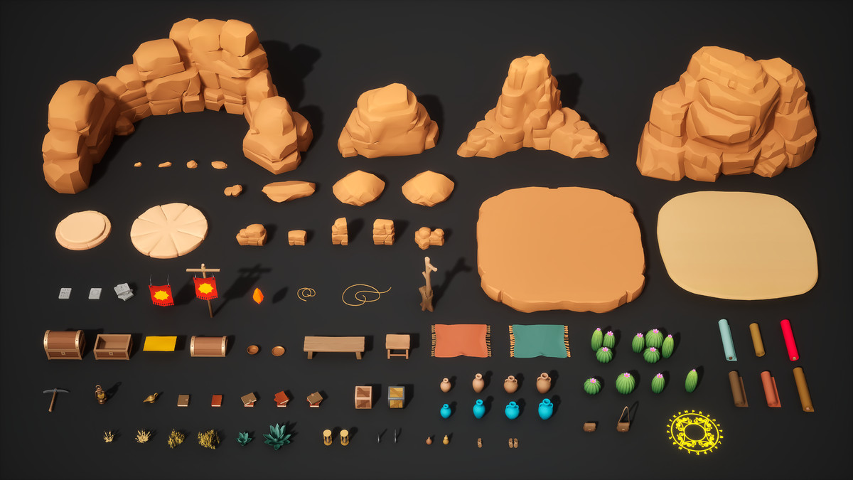 Desert Gilded Shrine - Low Poly Stylized Asset Pack