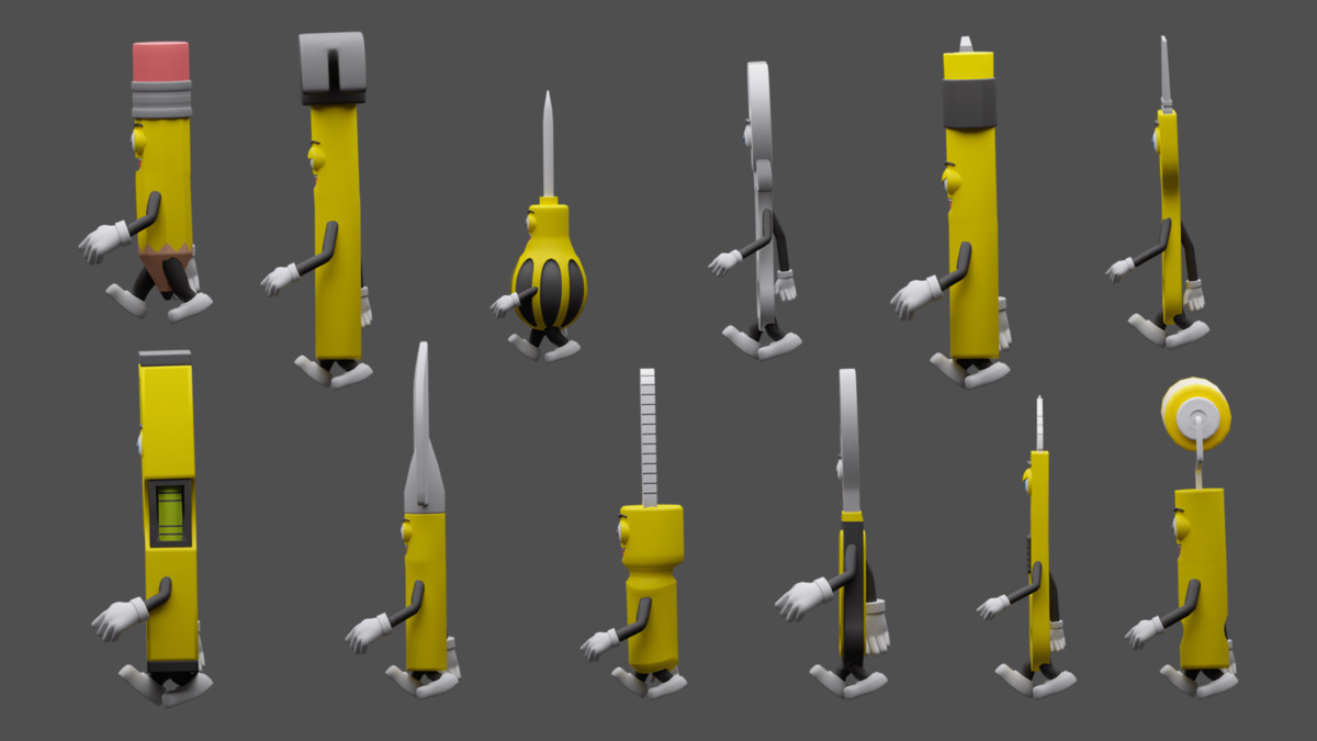 Cartoon characters construction tools